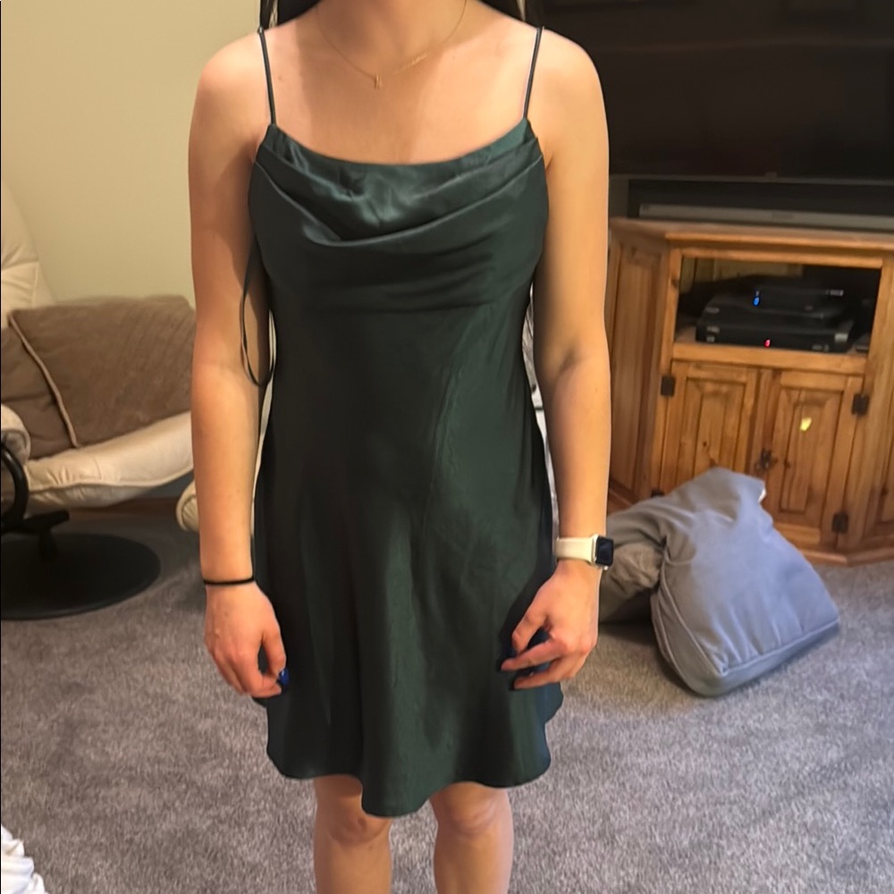 Green Cowl Neck Sleeveless Mini Dress